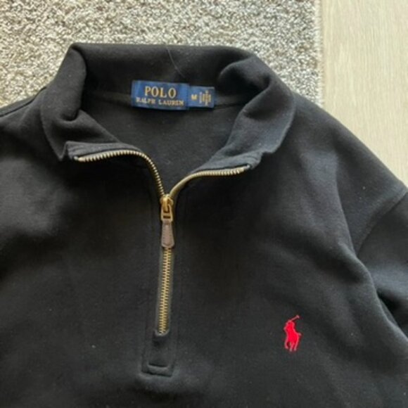 Polo Ralph Lauren Quarter Zip Sweater Men’s Medium Black Red Pony Pullover - Picture 2 of 5